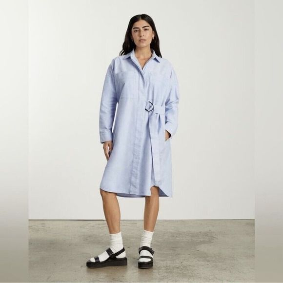 NWT Everlane Oxford Shirt Dress Blue Belted Organic Cotton Oversized Preppy S - Picture 3 of 12